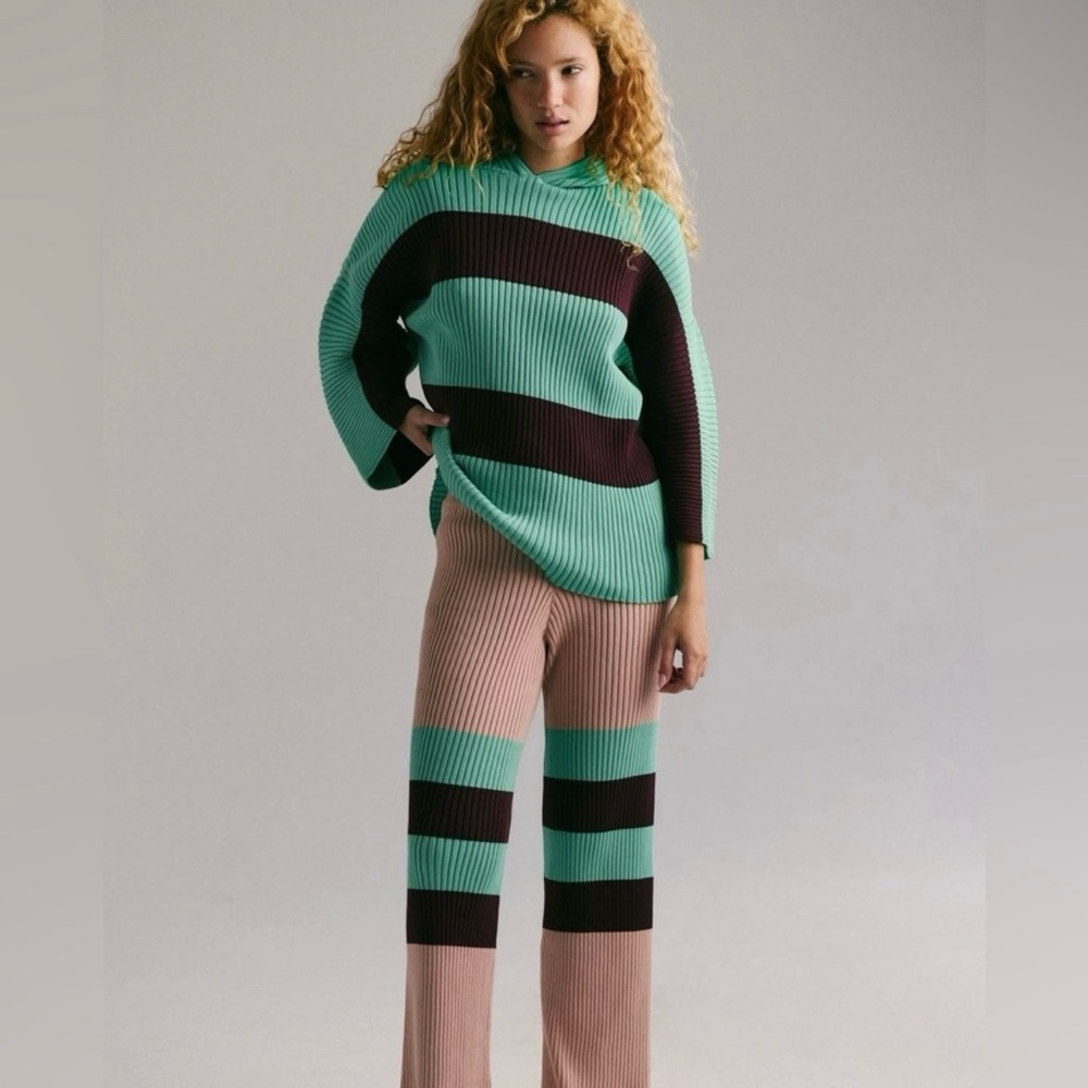 Free People Colorblock Sweater in Teal and Chocolate